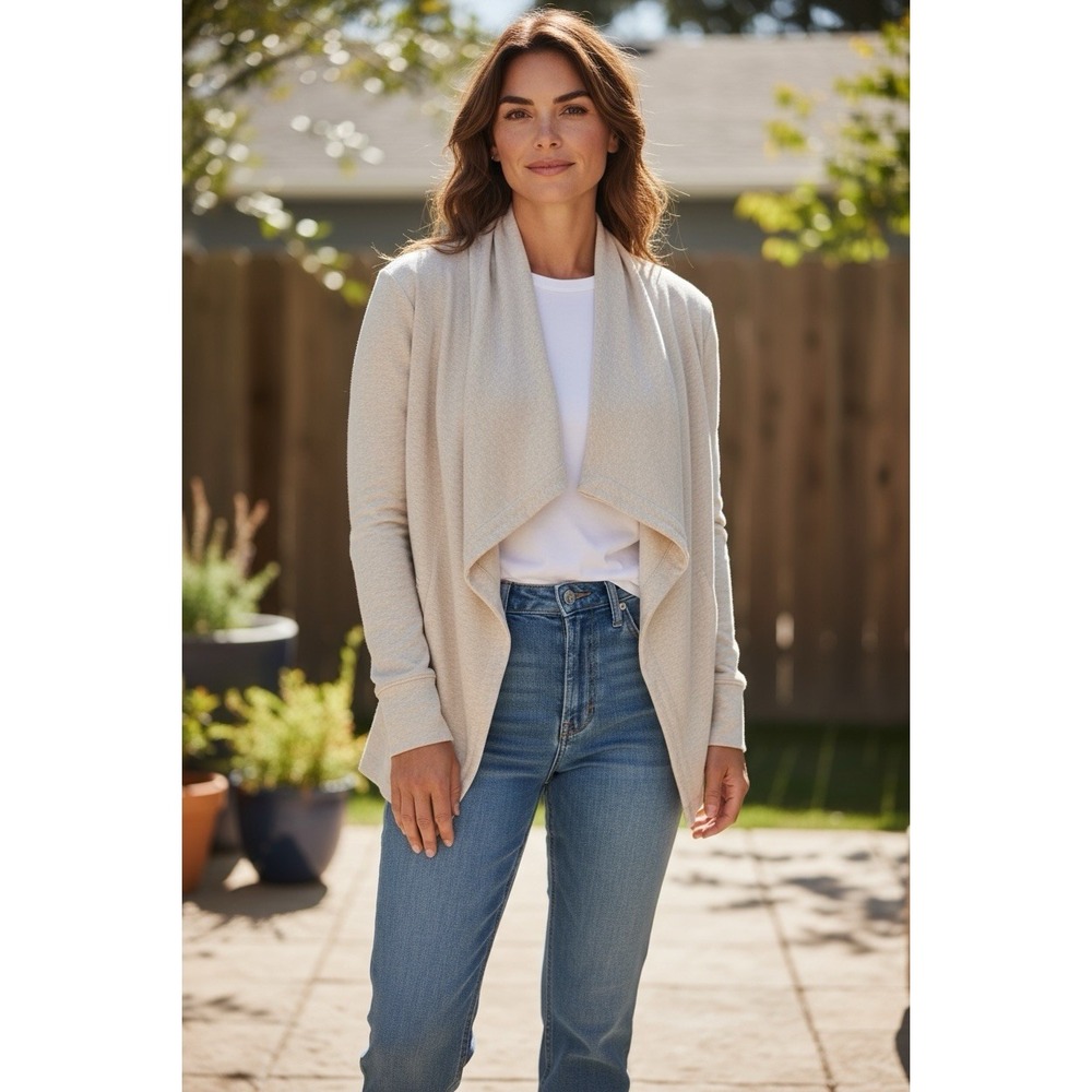 Banana Republic Oatmeal Open Front Drape Cardigan Sweater Women's Medium
